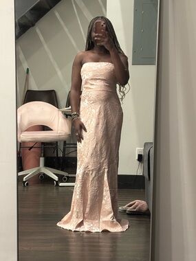 Strapless Blush Pink Maxi Dress with Subtle Texture